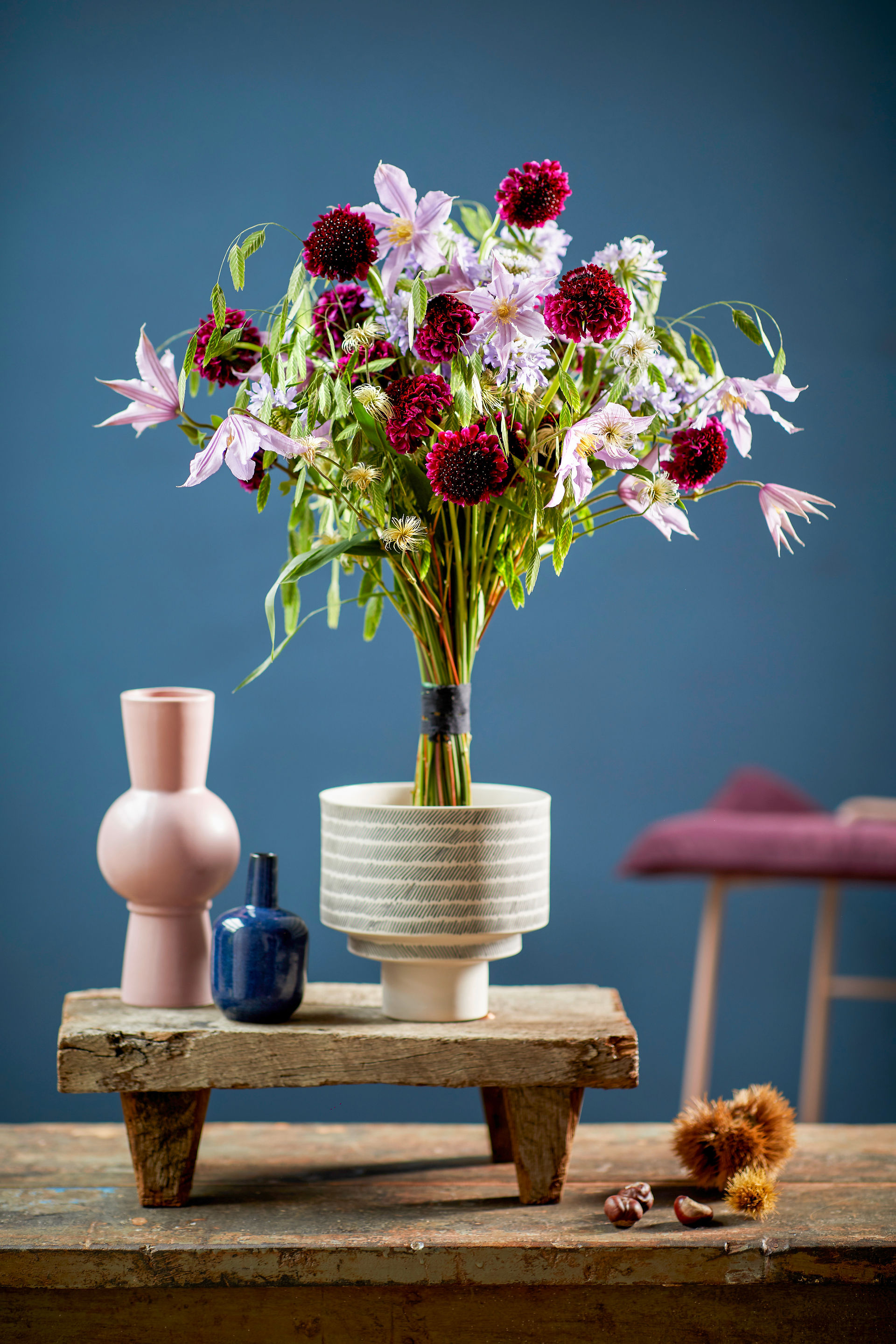 bouquet on side table