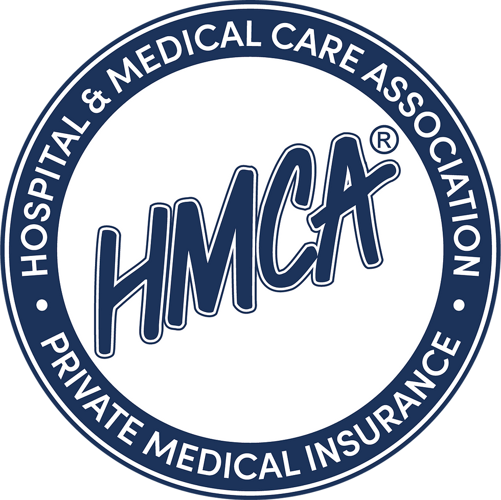Navy and white circular logo reading Hospital & Medical Care Association Private Medical Insurance with HMA initials.