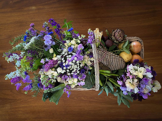 basket of veg and flowers